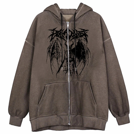 Halloween Skeleton Print Jackets Coat E-girl Grunge Gothic Oversized Hoodies