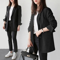 Women Black Suit Blazer Office Jacket Ladies Tailored Oversized Fashion