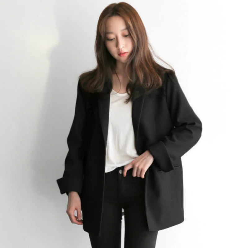 Women Black Suit Blazer Office Jacket Ladies Tailored Oversized Fashion