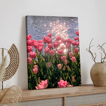 Framed Canvas Poster Pink Flower Artist Home Wall Decor