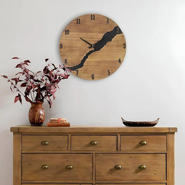 Rustic Wood Wall Clock Cracked Wooden Wall Clock Round Silent Vintage