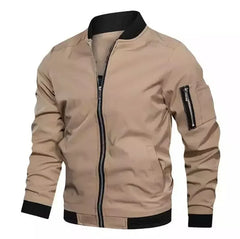 Spring Autumn Men's Baseball Jacket High Quality Standing Neck Solid Zipper