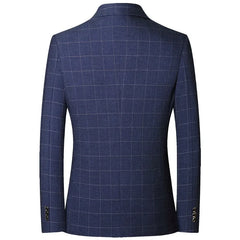 Men Blue Plaid Blazers Jackets Formal Wear Suits Blazers Business Jackets