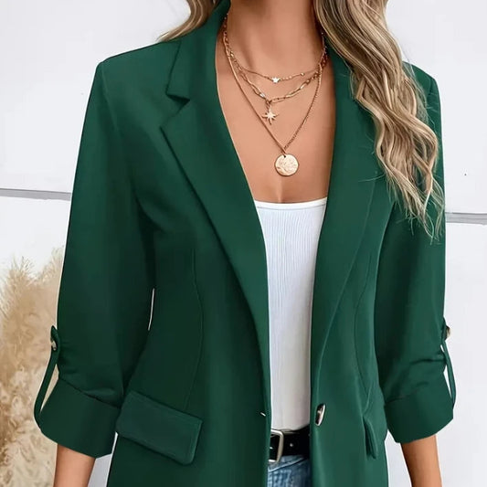 Women's Fashion Solid Color Versatile Long Sleeved Suit Jacket