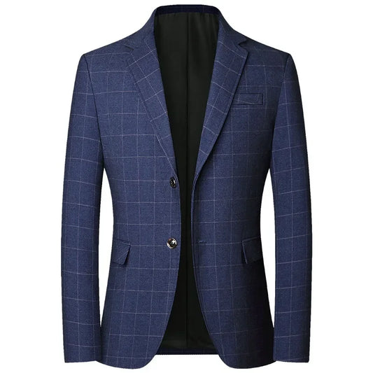 Men Blue Plaid Blazers Jackets Formal Wear Suits Blazers Business Jackets