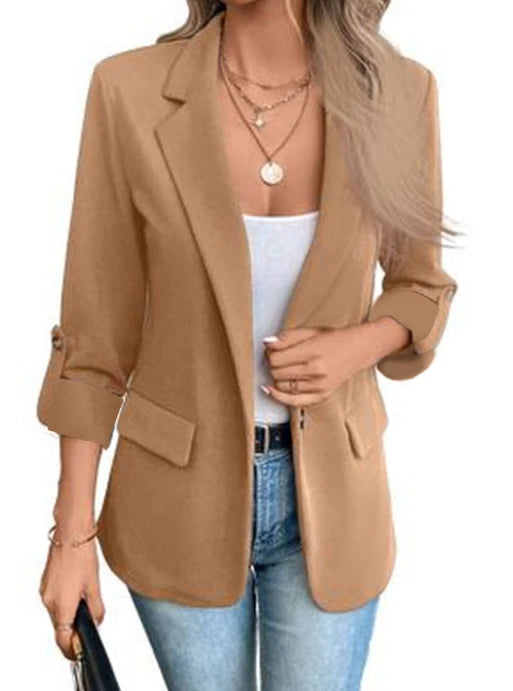 Women's Fashion Solid Color Versatile Long Sleeved Suit Jacket