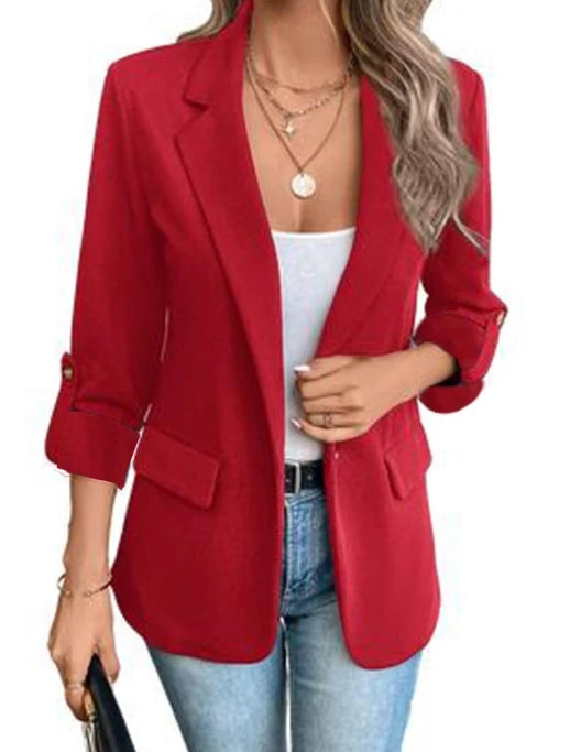 Women's Fashion Solid Color Versatile Long Sleeved Suit Jacket