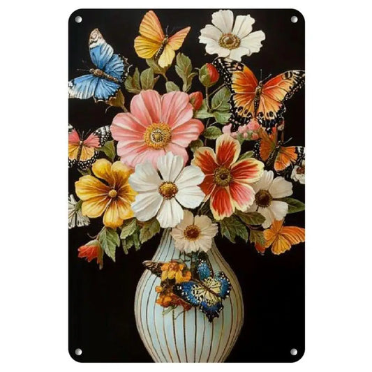 Rustic Butterfly and Flower Iron Painting Frameless Iron Painting