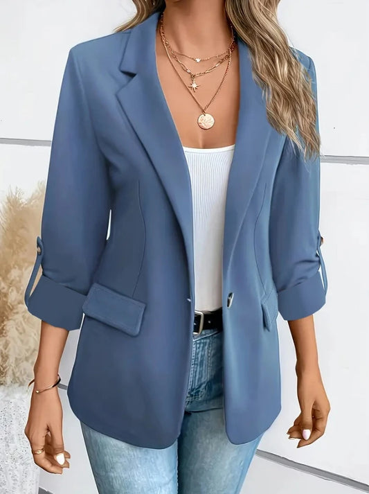 Women's Fashion Solid Color Versatile Long Sleeved Suit Jacket