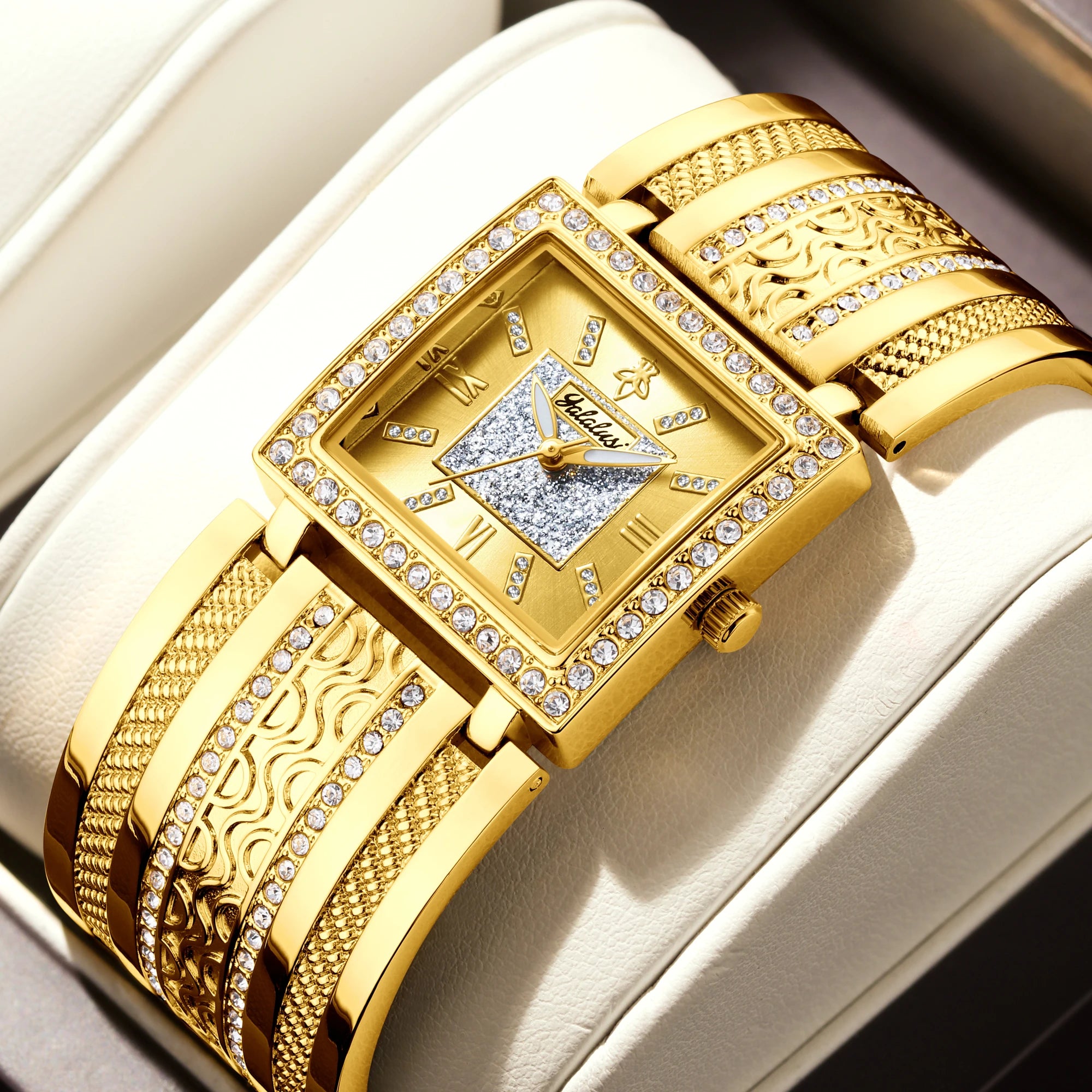 YaLaLuSi brand  new women's watch gold engraved crystal diamonds