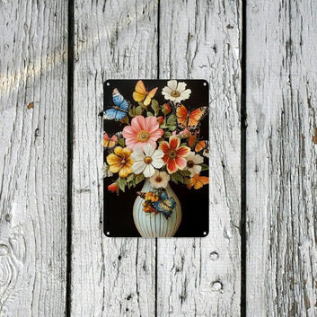 Rustic Butterfly and Flower Iron Painting Frameless Iron Painting