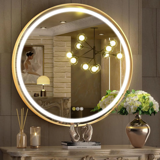 Round LED Illuminated Bathroom Mirror Hanging Wall Vanity