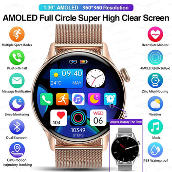 New Smartwatch Women AMOLED HD Screen Always On Display Bluetooth Call