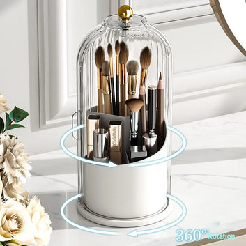 360° Rotating Makeup Brush Holder With Lid Luxury Cosmetic Organizer Lipstick