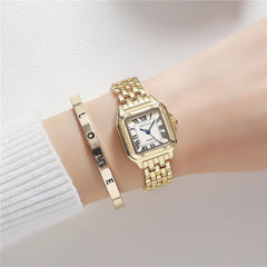 Women's Fashion Square Watches Gold Alloy Strap