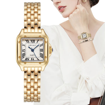 Women's Fashion Square Watches Gold Alloy Strap